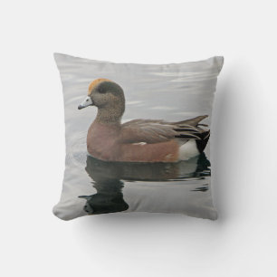 Coussin Canard Photo Lac Oiseau Wigeon Bleu Eau Brown Calm