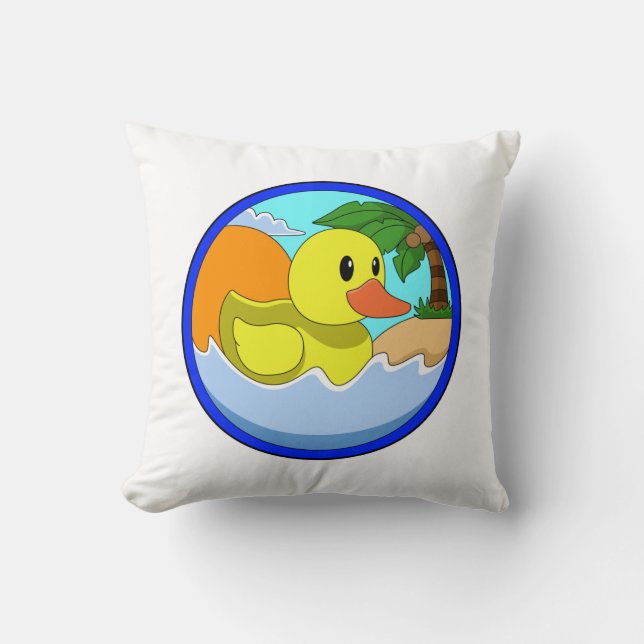 Coussin Canard sur la plage avec palmiers.PNG (Recto)