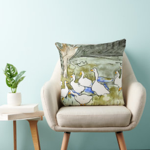 Coussin Canards et oies de style Art nouveau néerlandais