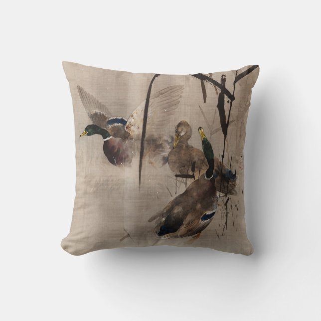 Coussin Canards sur l'eau Japonais Art Waterfowl  (Recto)