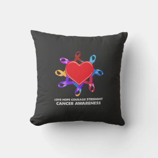 Coussin Cancer Awareness Heart Ribbon | Love Hope Courage