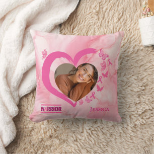 Coussin Cancer du sein moderne Personnalisé Coeur Nom phot