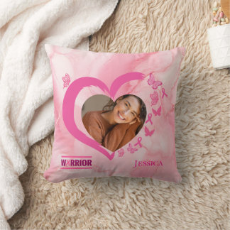 Coussin Cancer du sein moderne Personnalisé Coeur Nom phot