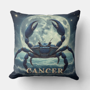 Coussin Cancer Zodiaque Crabe Bleu Océan au Clair de Lune