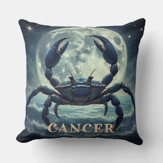 Coussin Cancer Zodiaque Crabe Bleu Océan au Clair de Lune