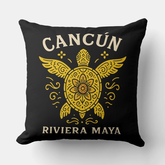 Coussin Cancun & Riviera Maya Vacances Tropicales Typo Rét (Recto)