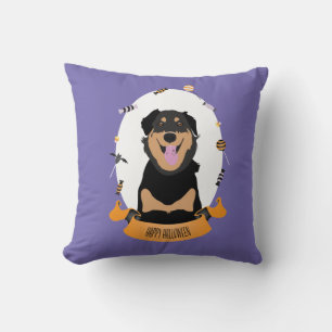 Coussin Candy Portrait Rottweiler Chien pourpre orange