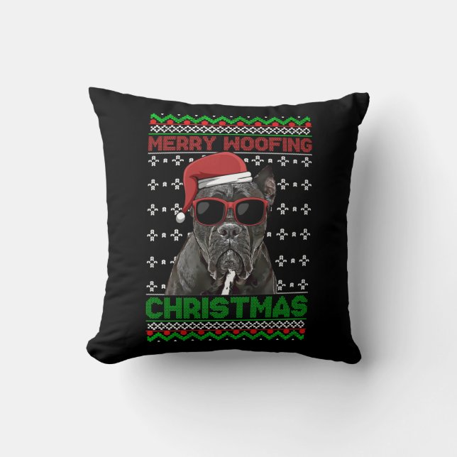 Coussin Cane Corso Chien drôle Merry Woofing Noël (Recto)