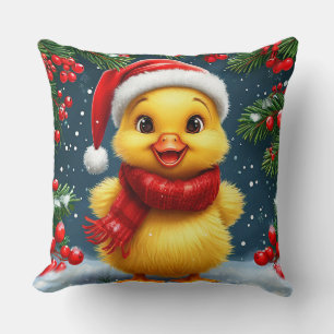 Coussin Caneton jaune festif en chapeau de Père Noël