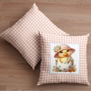 Coussin Caneton Poussin dans un Œuf de Pâques sur Carreaux