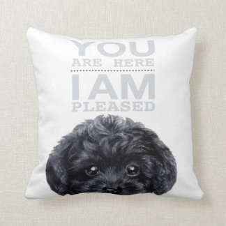 Coussin Caniche de jouet noir avec la typographie