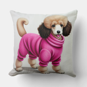 Coussin Caniche élégant portant du rose