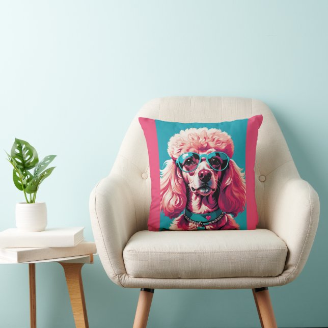 Coussin Caniche Rose Glam En Lunettes De Soleil Sarcelle & (Chaise)