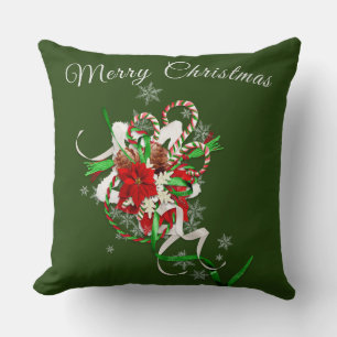 Coussin Canne de bonbon avec personnalisation vert forêt
