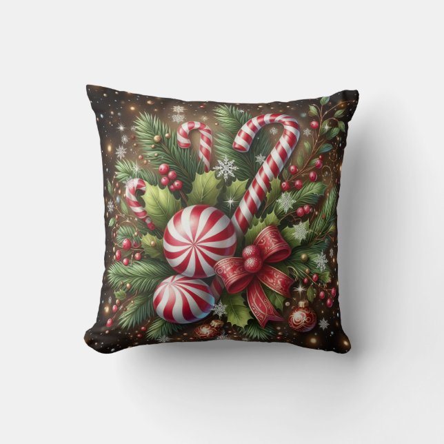 Coussin Canne de bonbon classique/menthe verte de Noël (Recto)