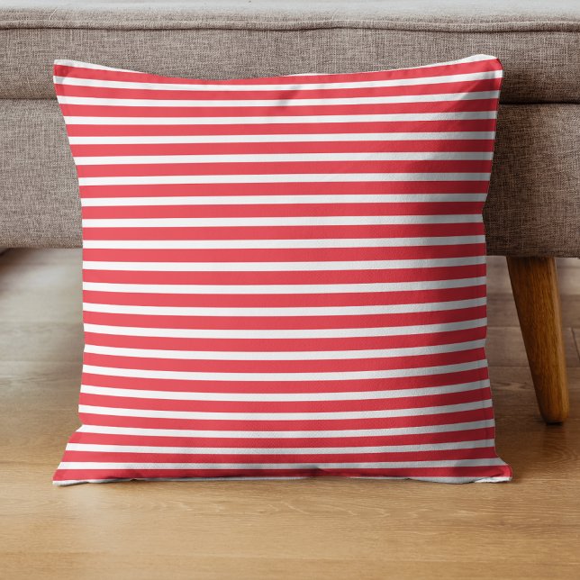 Coussin Canne de bonbon rouge et blanc rayé horizontal sim (Créateur téléchargé)