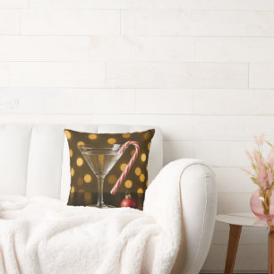 Coussin Canne de Noël sur un verre à Martini