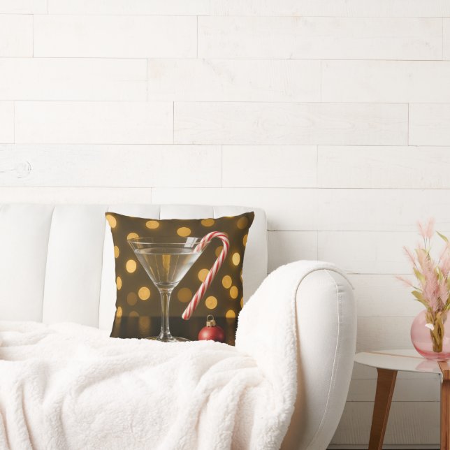 Coussin Canne de Noël sur un verre à Martini (Canapé)