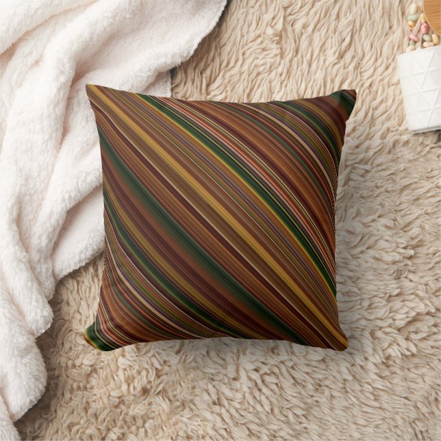 Coussin Canopée d'automne Brun et vert rayé et à carreaux (Couverture)