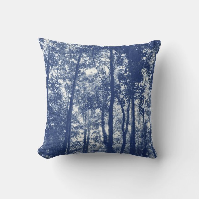 Coussin Canopée de bois - Effet Cyanotype (Recto)