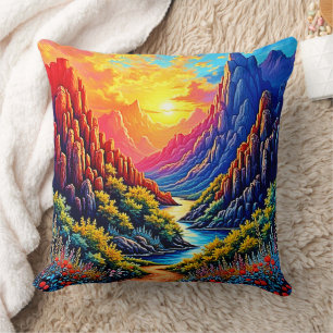Coussin Canyon de la rivière au coucher du soleil Art