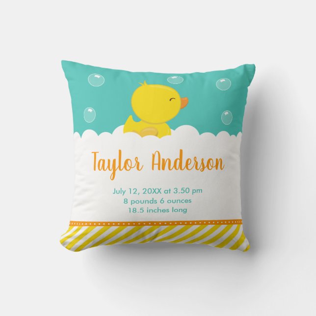 Coussin Caoutchouc jaune et vert Statistiques de naissance (Recto)