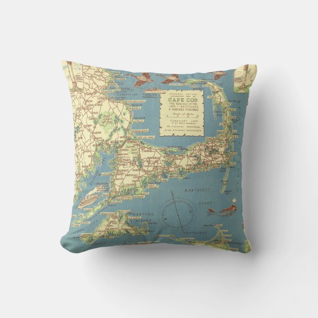 Coussin Cape Cod vintage Map (1940) (Recto)