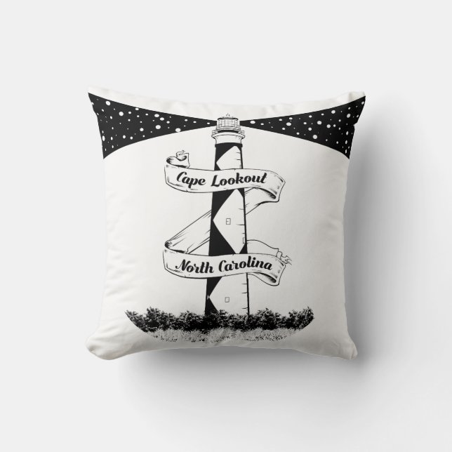Coussin Cape Lookout Lighthouse noir et blanc (Recto)