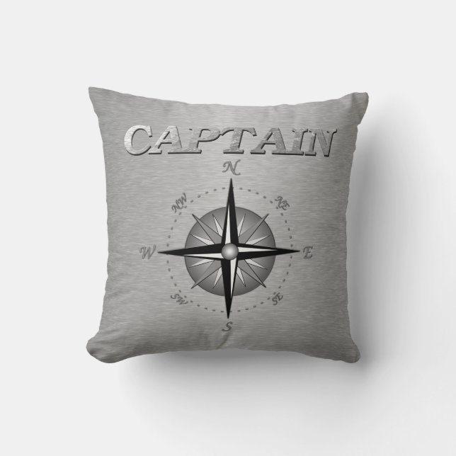 Coussin Capitaine argenté avec le rose de boussole (Recto)