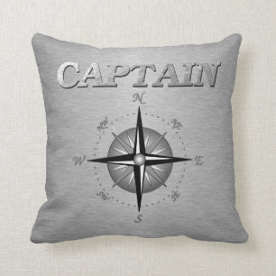 Coussin Capitaine argenté avec le rose de boussole