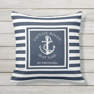 Coussin Capitaine personnalisé bleu marine ancre nautique 