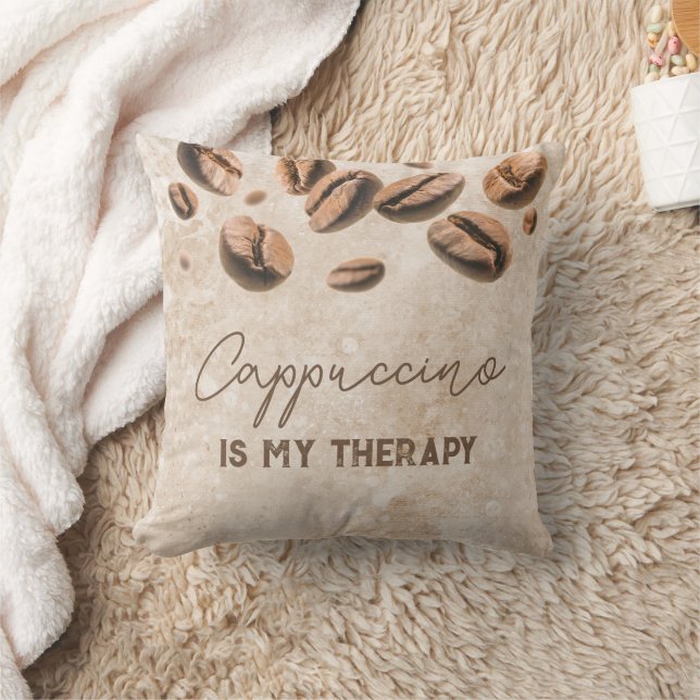 Coussin Cappuccino est ma thérapie mignonne drôle Dire Caf (Couverture)