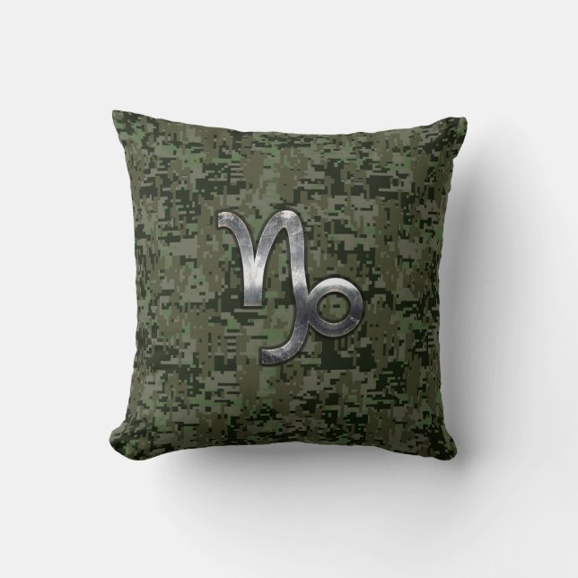 Coussin Capricorn Zodiac Connexion vert olive camo numériq (Recto)