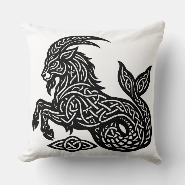 Coussin Capricorne — Encre Hantée Zodiaque Bouc‑Poisson (Recto)