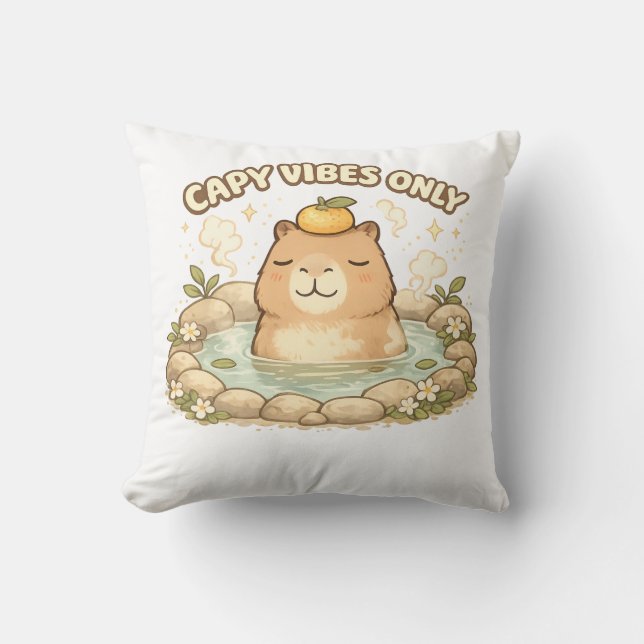 Coussin Capy Vibes Only Mignon Capybara Kawaii (Recto)