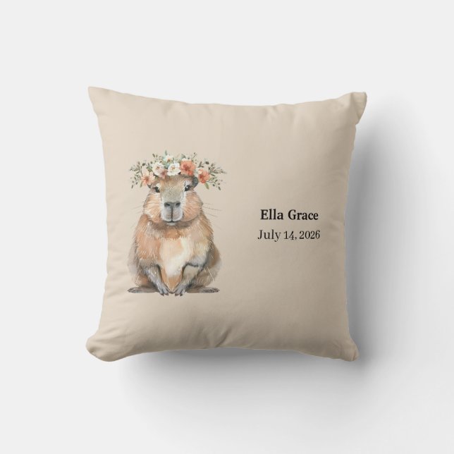 Coussin Capybara aquarelle mignon (Recto)