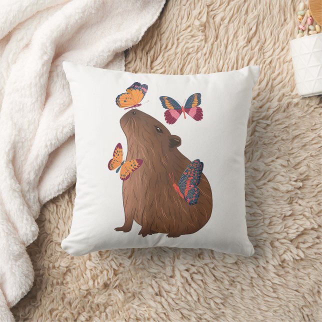Coussin Capybara drôle avec papillon – Animal rongeur mign (Couverture)