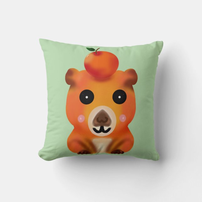 Coussin Capybara Mignon et Flou avec Orange | Ar Kawaii An (Recto)
