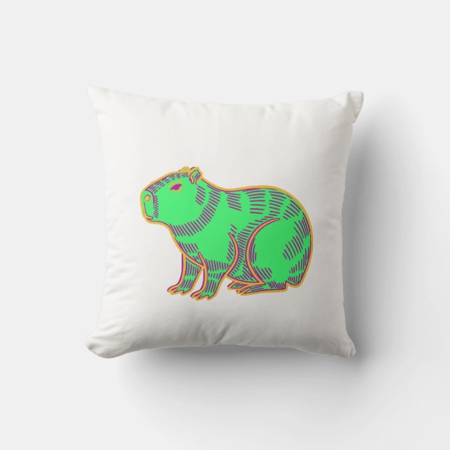 Coussin Capybara Néon – Animal Coloré Mignon  (Recto)