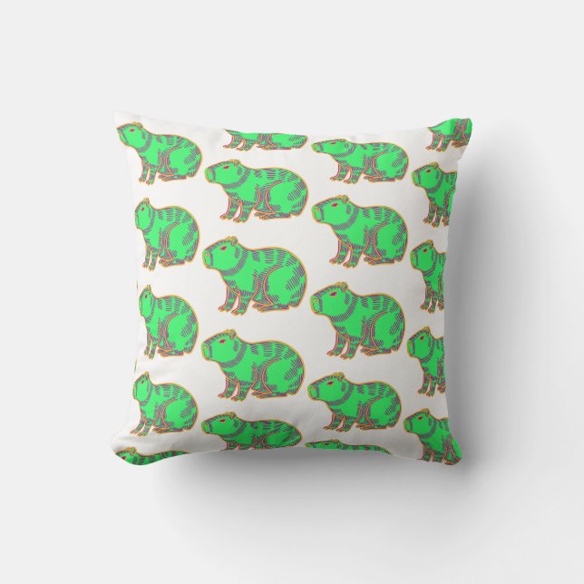 Coussin Capybara Néon – Animal Coloré Mignon  (Recto)