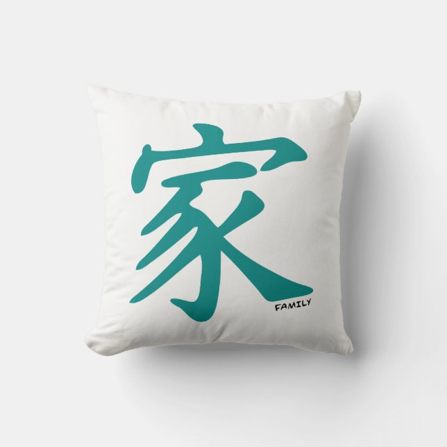 Coussin Caractère chinois vert turquoise pour la famille (Recto)