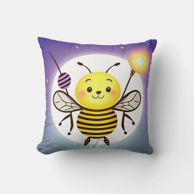 Coussin Caractère de l'abeille au dessin souriant (Recto)