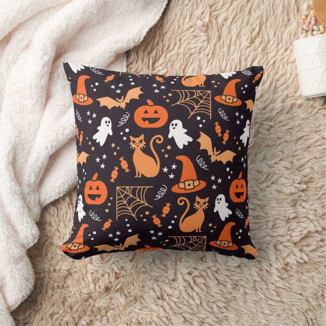 Coussin Caractères d'halloween illustrés mignons sur bg no (Couverture)