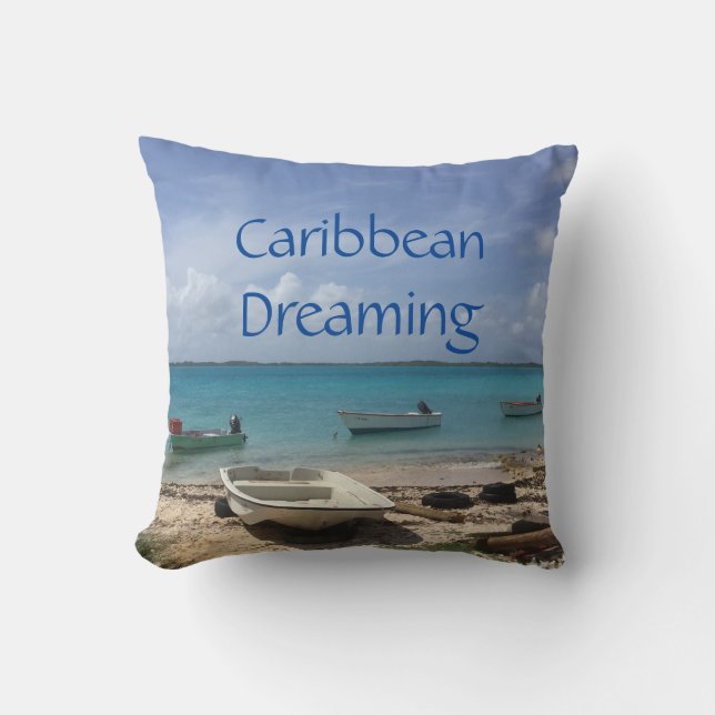 Coussin Caraïbes Dream Bonaire Bateaux de pêche Océan (Recto)