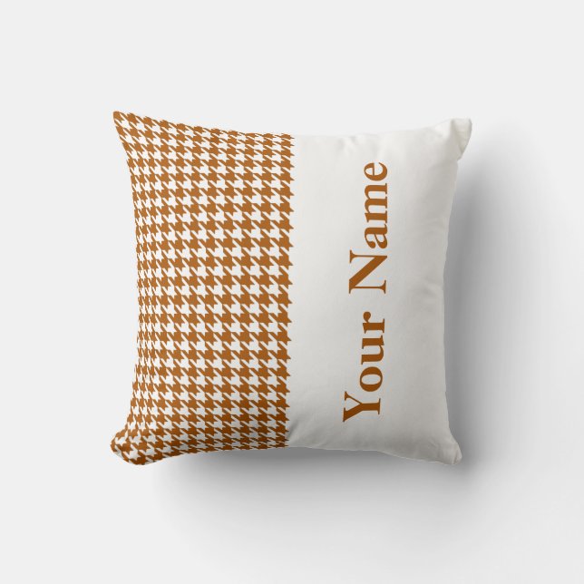 Coussin Caramel Houndstooth moderne avec nom (Recto)