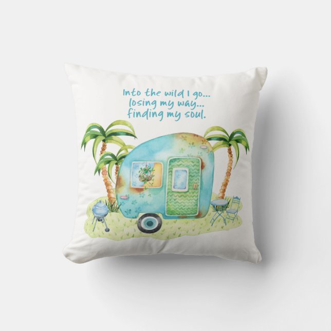 Coussin Caravane bleue de campeur d'aquarelle - conclusion (Recto)