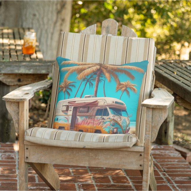 Coussin Caravane Rétro et Palmiers (Chaise)