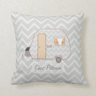 Coussin Caravane Rétro Grise Chevron