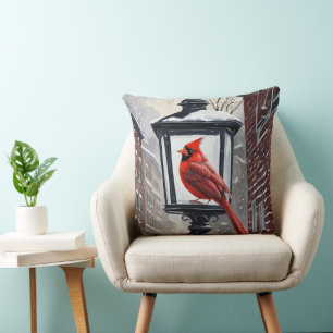 Coussin Cardinal Bird Sat Sur Une Lanterne Rue Couverte De