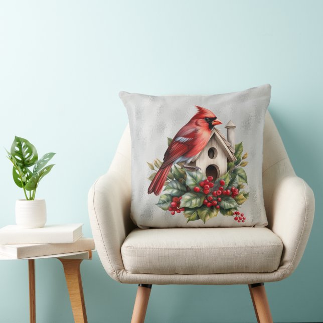Coussin Cardinal de Noël Rouge à la maison des oiseaux (Chaise)
